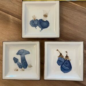 Set of Three Vintage Otagiri Ceramic Japanese Hand Painted Square Appetizer Dish